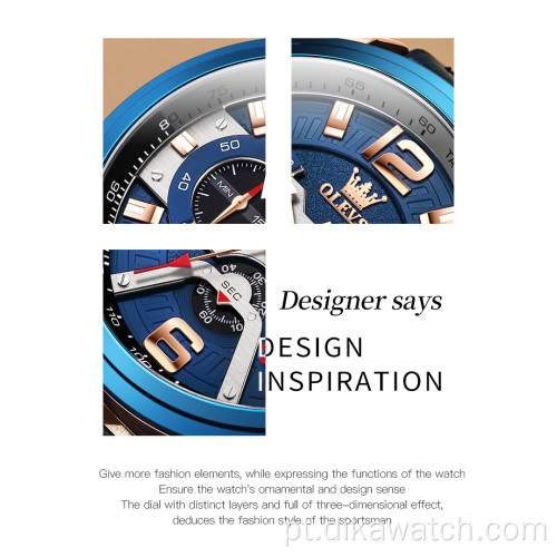 OLEVS 9915 moda casual luxo relógios esportivos para homens relógio de pulso de couro azul à prova d&#39;água para homem relógio liga cronógrafo quartzo